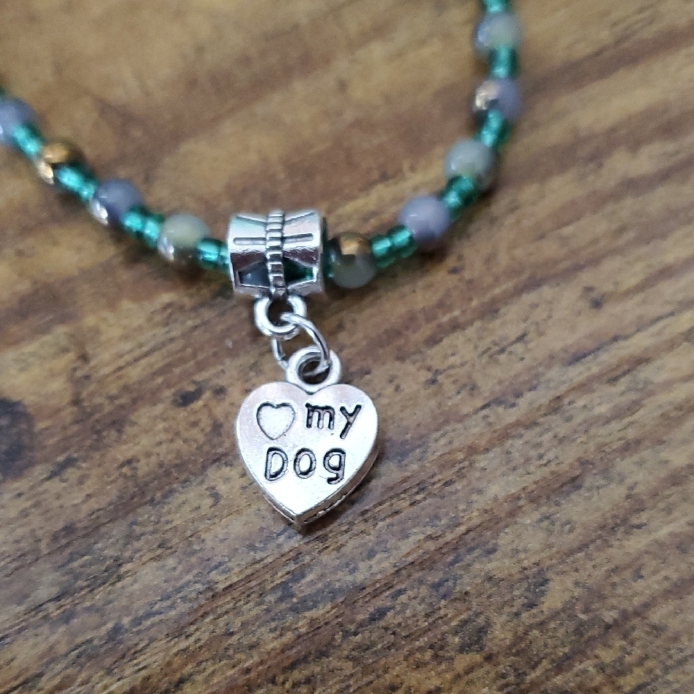 Turquoise and Gold Bracelet With Heart My Dog And A Paw. - Picture 3 of 5